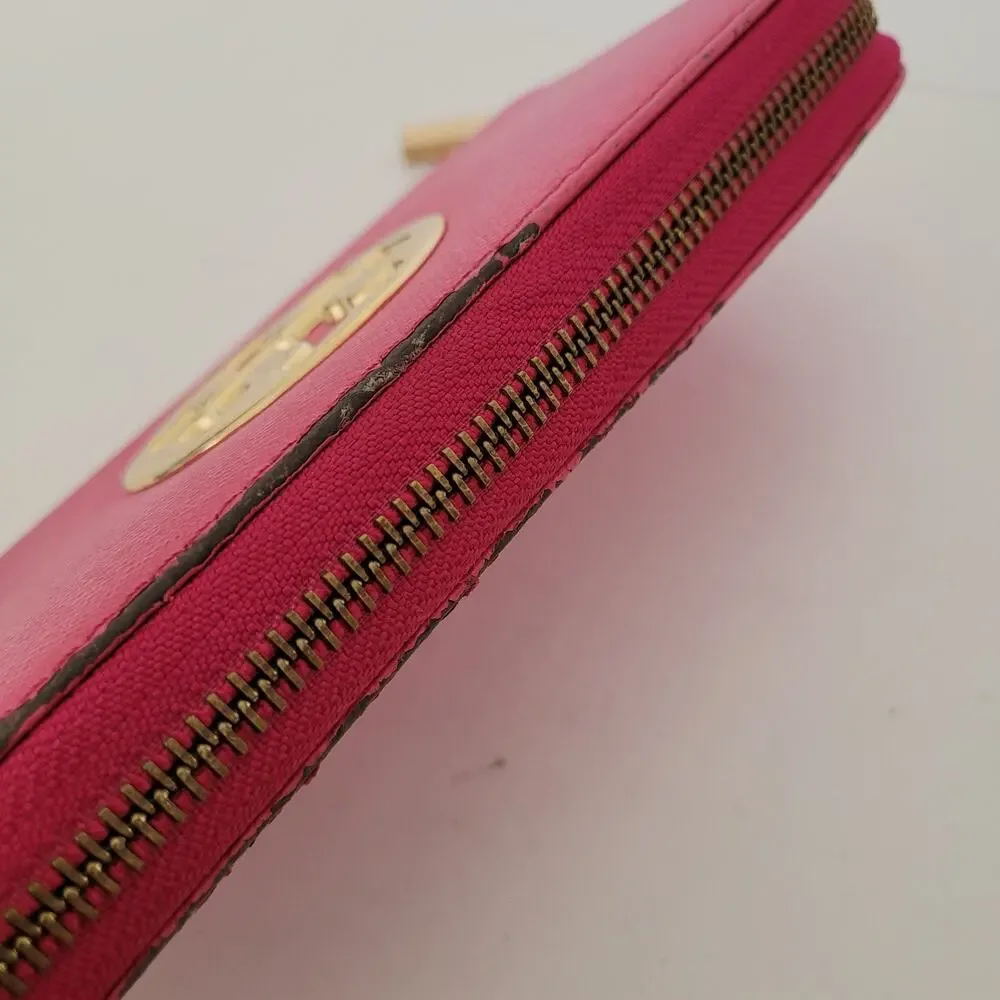 Tory Burch Solid Pink Saffiano Leather Zip Around Large Wallet Long Clutch Fair